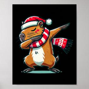 Poster Capybara Dabbing Christmas Funny Papais noeis Xmas