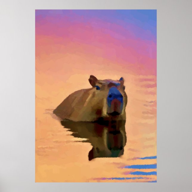Poster Capybara Emergindo de um Lago Tranquilo (Frente)