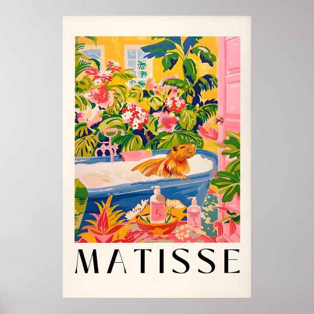 Poster Capybara in Bathtub Art Print Pink Tropical (Frente)