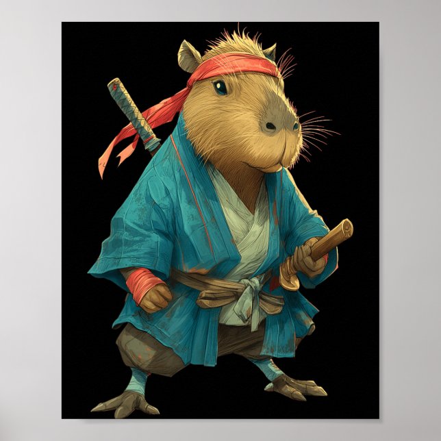 Poster Capybara Ninja Samurai Japan Funny Japanese Graphi (Frente)