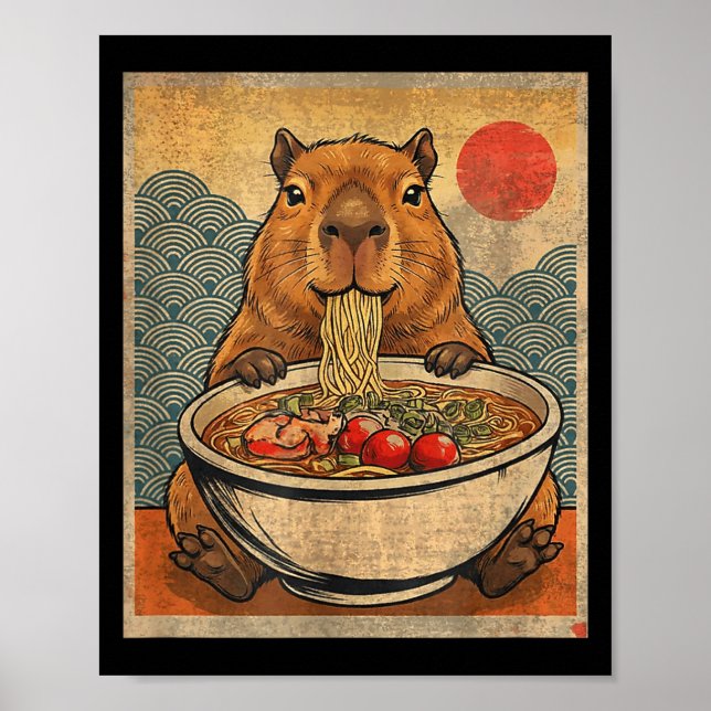 Poster Capybara Ramen Japanese Funny Graphic Kawaii Anime (Frente)