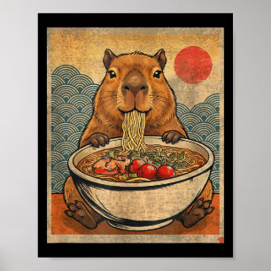 Poster Capybara Ramen Japonês Gráfico Divertido Kawaii An