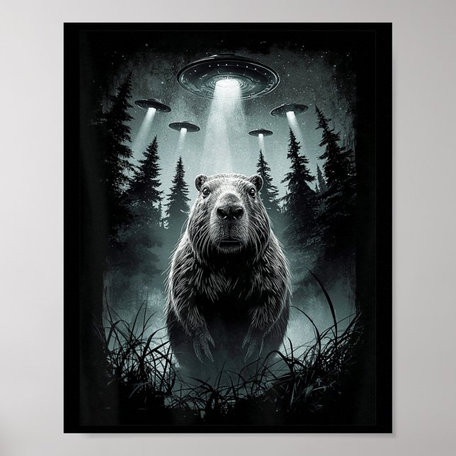 Poster Capybara Selfie Com Alienígena Ufo Funny Capybara  (Frente)