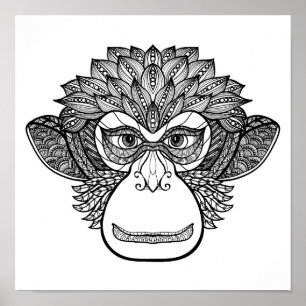 Póster Cara 2 do Doodle do macaco