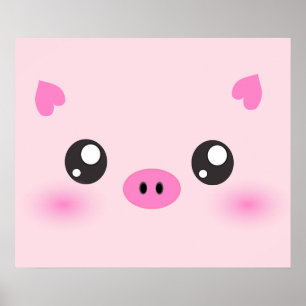 Poster Cara bonito do porco - minimalismo do kawaii