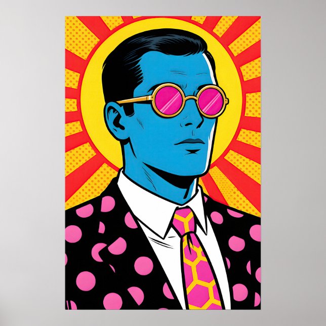 Poster Cara com Óculos de Sol Rosa Pop Art (Frente)