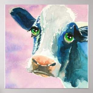 Poster Cara da vaca com pintura da aguarela dos olhos