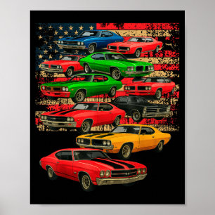 Poster Cara de carro clássico muscular bandeira americana