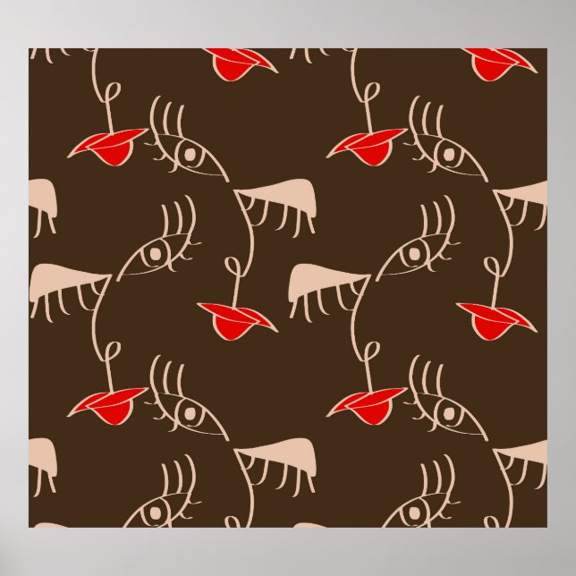 Poster Cara de mulher de uma linha: padrão de abstrato. (Frente)