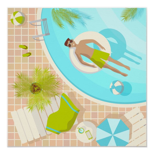 Póster Cara de natação na praia tropical de verão (Frente)