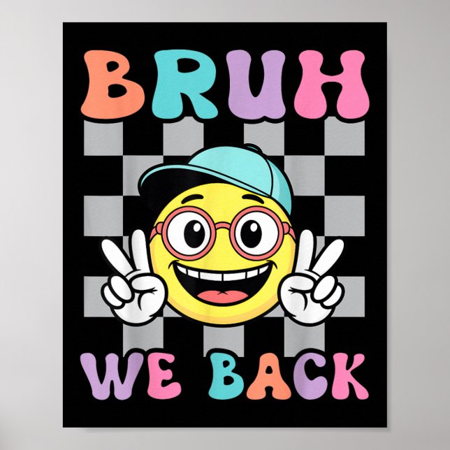 Poster Cara de sorriso xadrez de volta às aulas retrô Bru (Frente)
