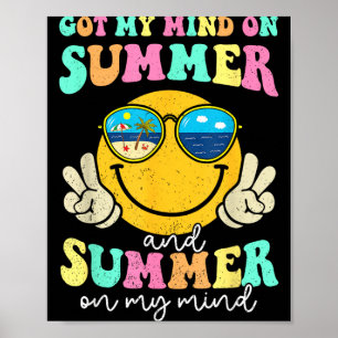 Poster Cara Feliz Groovy Vibrações de Verão Na Minha Ment