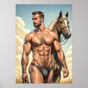 Poster Cara muito quente com cavalo