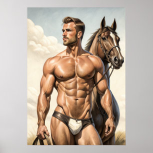 Poster Cara muito quente com cavalo
