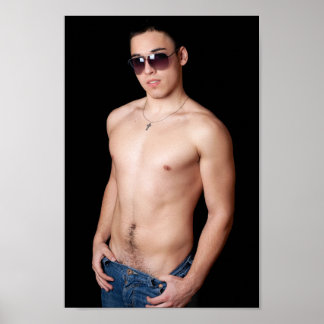 Poster Cara Quente Em Jeans Óculos Solares Músculo Sem Ca