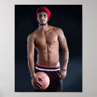 Poster Cara Quente Homem Sexy Tatuagens Barba Basquetebol