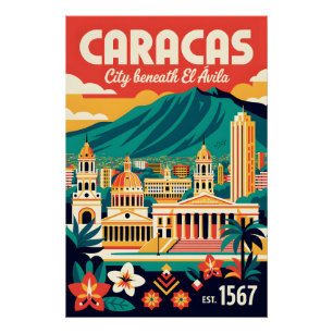 Póster Caracas Venezuela Retro Viagem Antiga