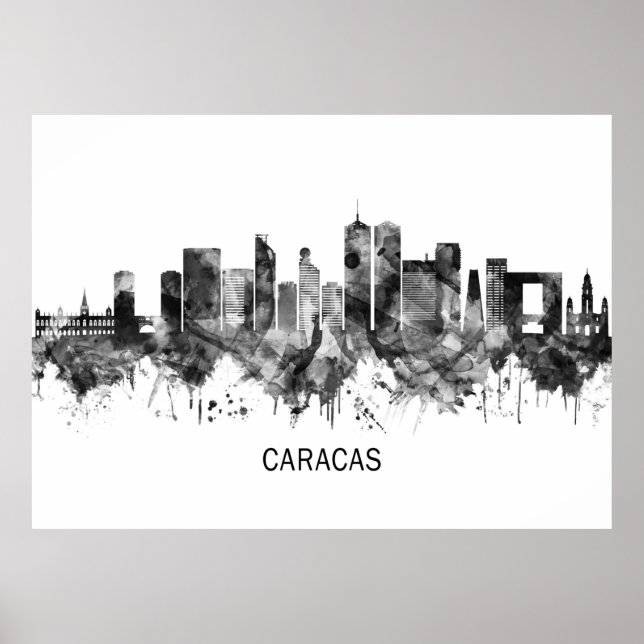 Poster Caracas Venezuela Skyline BW (Frente)