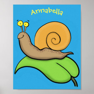 Poster Caracol bonito e feliz numa ilustração de desenho