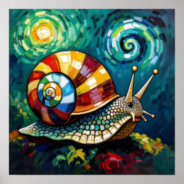 Poster Caracol Caprichoso com Impasto Vibrante e Colorido