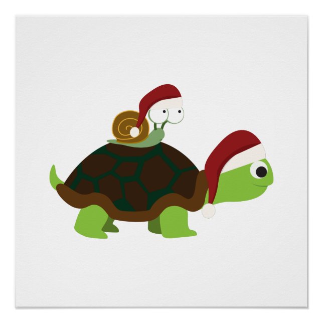 Póster Caracol de Natal numa tartaruga (Frente)