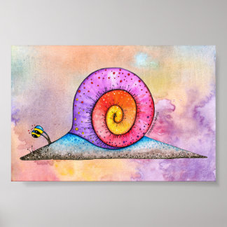 Poster Caracol Hoopla em pôster de aquarela