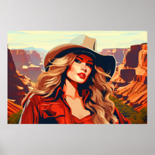 Poster Caracter Western Woman Portrait Mountain