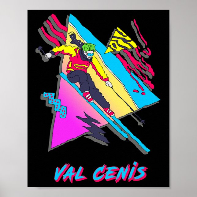 Poster Caractere De Esqui De Val Cenis Retro Com Abstrato (Frente)