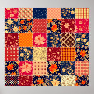 Poster Caractere de patch: Combinação Floral e Geométrica