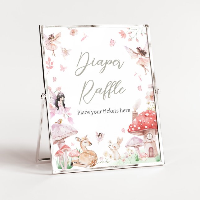 Poster Caramelo de Fralda de fada branca (Little Fairy Whimsical Baby Shower Diaper Raffle Sign)