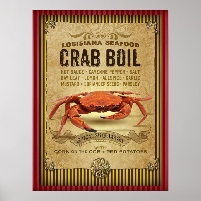 Poster Caranguejo da Louisiana Boil Nova Orleans Cajun Po (Frente)
