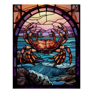 Póster Caranguejo de Vidro Colorido Arte Decorativa do Oc
