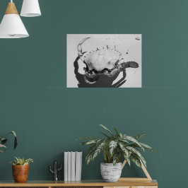 Poster Caranguejo Oceânico Monocromático Negro E Branco