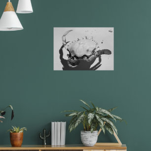 Poster Caranguejo Oceânico Monocromático Negro E Branco