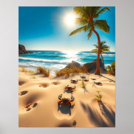 Poster Caranguejos Marinhos na Praia Tropical – Oceano Se