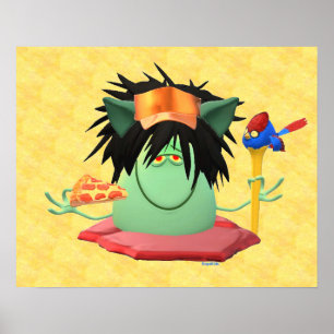 Póster Caráter do monstro animado e pizza