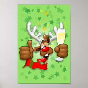Poster Caráter engraçado bêbedo do Natal da rena