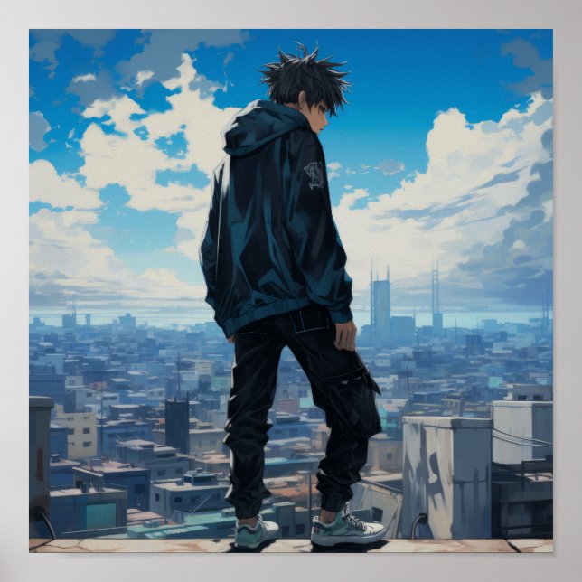 Poster Caráter legal de Anime com Calças Negras Baggy e B (Frente)