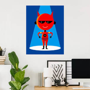 Poster Caráter super-herói do diabo Vermelho e Azul negro