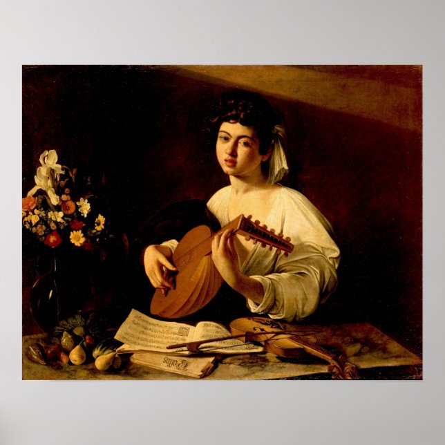 Poster Caravaggio - O Jogador Lute (Frente)