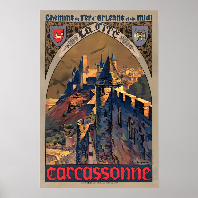 Poster Carcassonne França Orleans e Midi Railway (Frente)