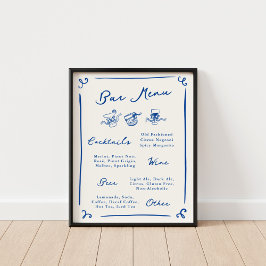 Poster Cardápio de Bar Azul Desenhado à Mão com Toques Ca