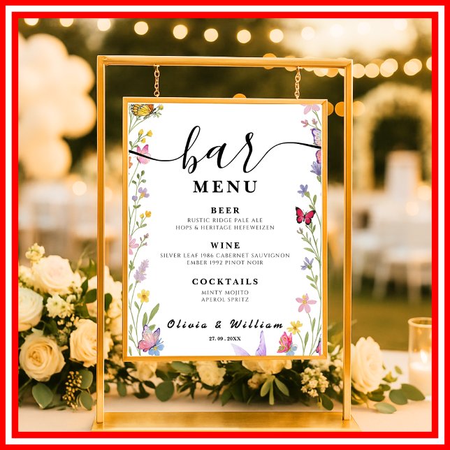 Poster Cardápio de Bar Boho Floral para Bebida de Assinat (Criador carregado)