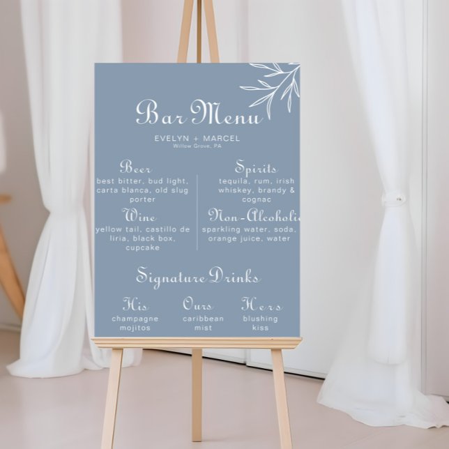 Poster Cardápio de Bar de Casamento Azul Empoeirado Minim (Criador carregado)