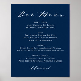 Poster Cardápio de Bar de Casamento Azul Marinho com Letr