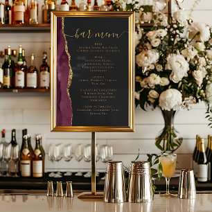 Poster Cardápio de Bar de Casamento Burgundy Gold Ágata E
