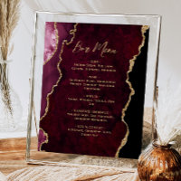 Cardápio de Bar de Casamento Burgundy Red Gold Ága