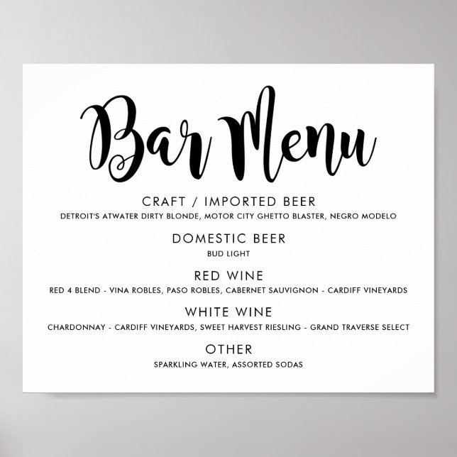 Poster Cardápio de Bar de Casamento com Letra Moderna Pre (Frente)