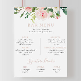 Poster Cardápio de Bar de Casamento de Flores de Outono e