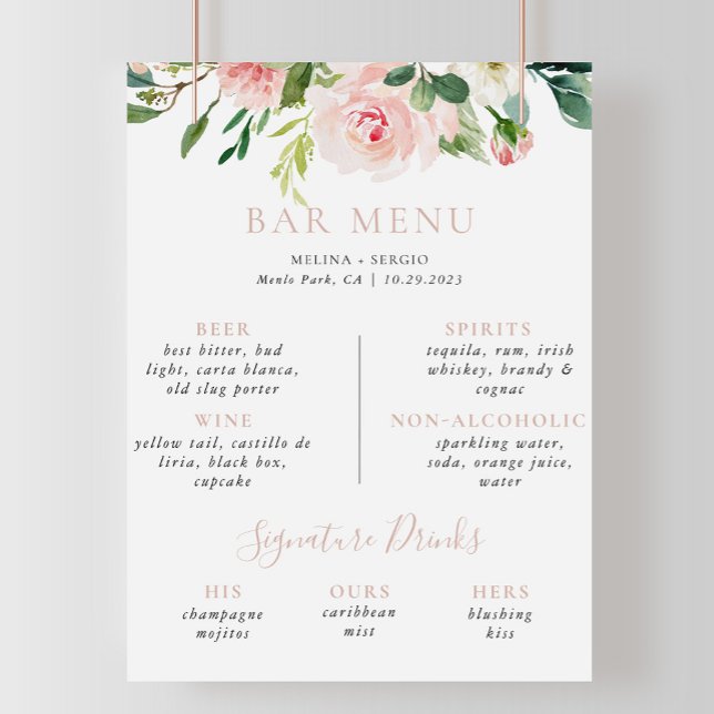 Poster Cardápio de Bar de Casamento de Flores de Outono e (Criador carregado)